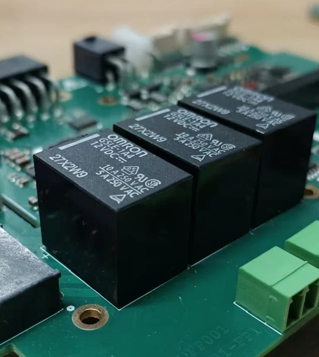 WiFi Relay Controller - ESP32 board with three OMRON G5LE power relays and pluggable green terminals
