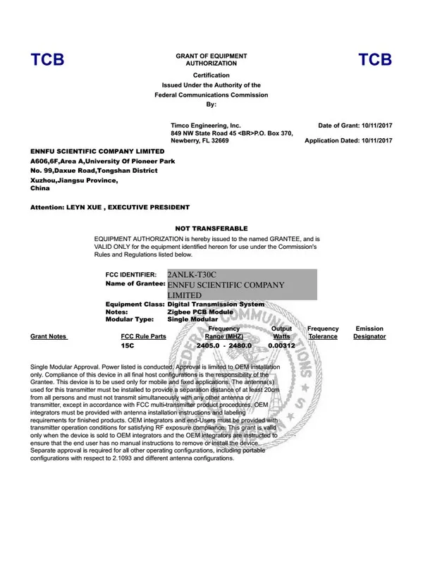 FCC ID 2ANLK-T30C certificate